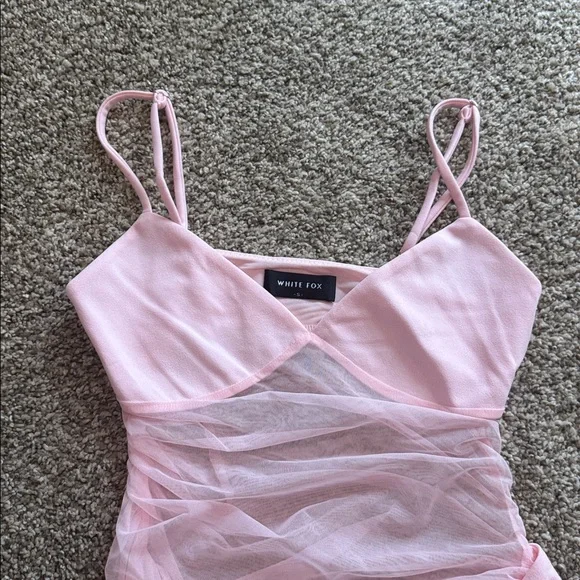 White Fox Boutique Blush Pink Mesh Cutout Bodycon Dress - Picture 3 of 5